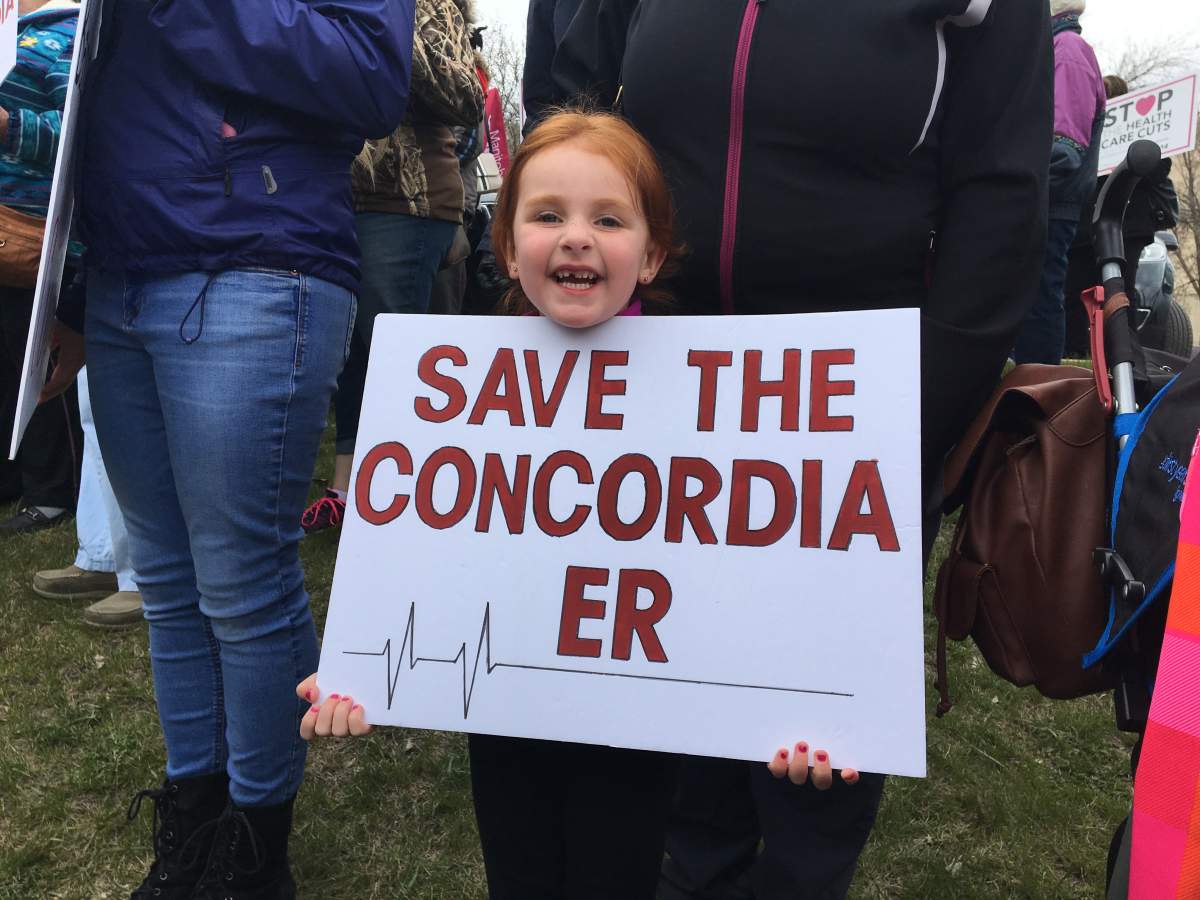 Protestors rally against the closure of Concordia Hospitals emergency room