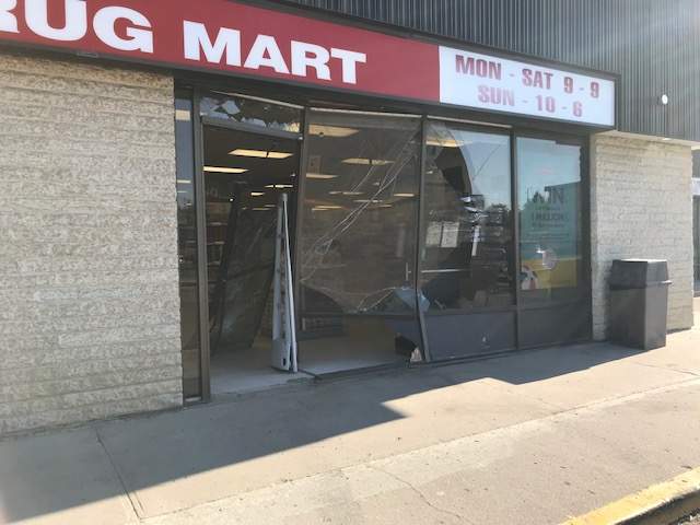 As part of a robbery, a Shoppers Drug Mart in Moose Jaw had its storefront smashed into on May 27, 2019.