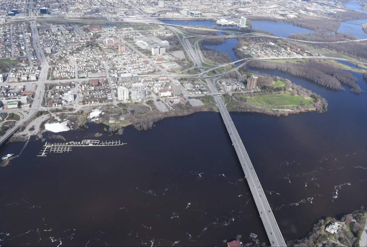This aerial photograph taken by Transport Canada on May 4, 2019 shows Jacques-Cartier Park in Gatineau. The NCC said on Friday, May 10 it's closing the south side of the park for rehabilitation work and cleanup.