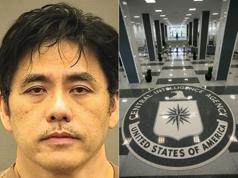 At left, Jerry Chun Shing Lee. At right, the headquarters of the Central Intelligence Agency (CIA).