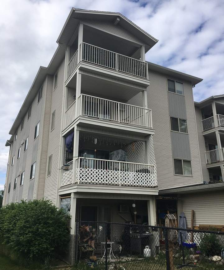 Another view of the apartment building from where the toddler fell.