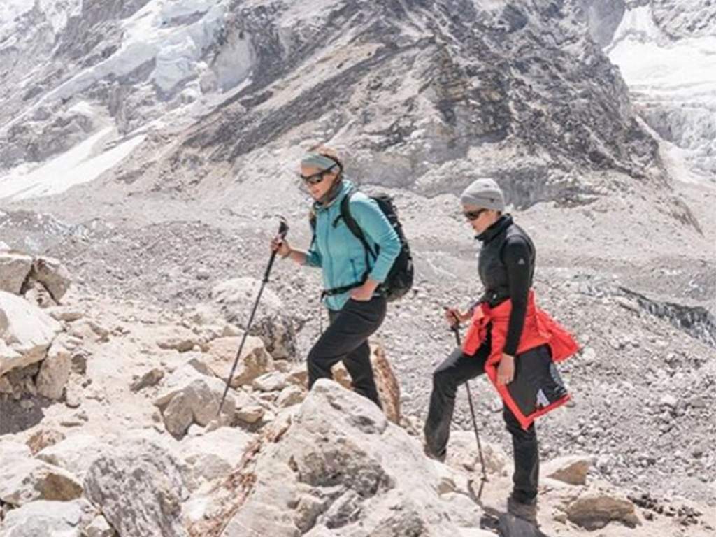 A photograph of two women taken by Mandy Moore during her climb to the Mount Everest Base camp in Nepal, on May 29, 2019. 