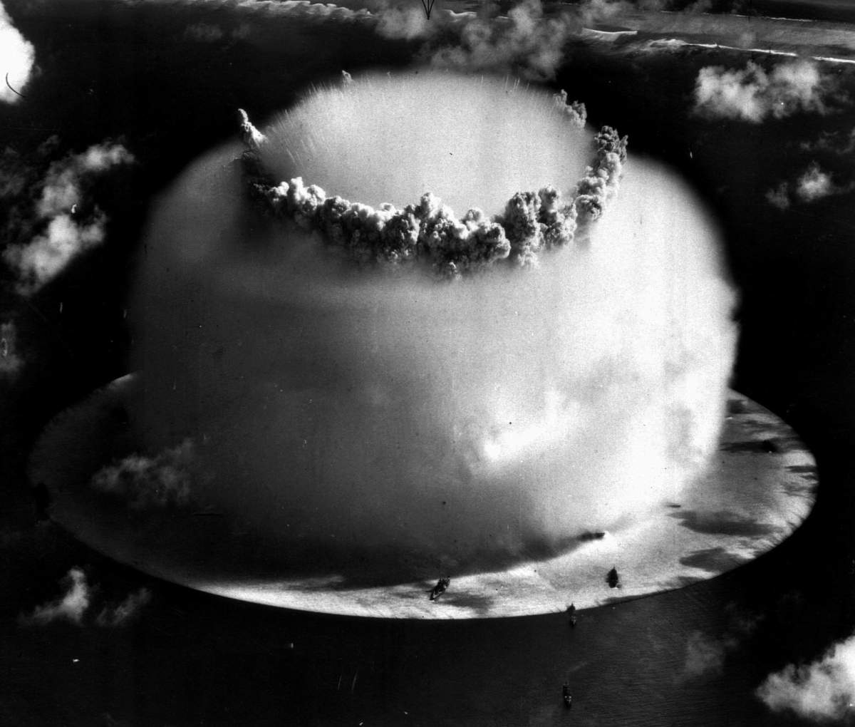 In this July 25, 1946, file photo, a huge mushroom cloud rises above Bikini atoll in the Marshall Islands following an atomic test blast, part of the U.S. military’s “Operation Crossroads.”