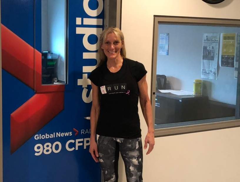 Theresa Carriere at the 980 CFPL studios in 2019.
