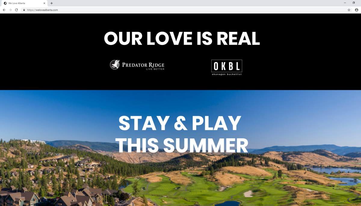 A screenshot from Predator Ridge’s “we love Alberta” website.