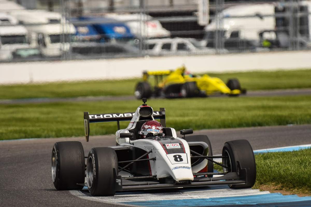 Red Deer's Parker Thompson (8), takes a turn during the Indianapolis Grand Prix.