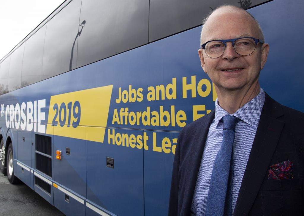 Ches Crosbie, leader of the Provincial Progressive Conservative party in front of his campaign bus in St. John's on Sunday, May 12, 2019.