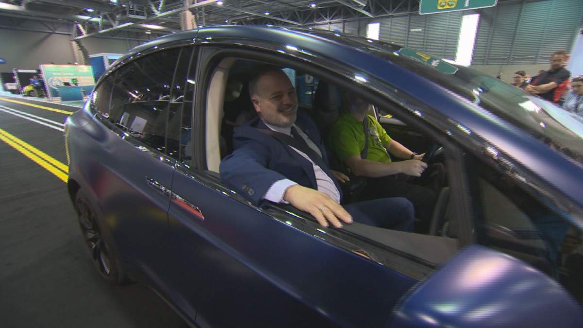 Quebec Energy Minister Jonatan Julien arrives at the electric car show in Quebec City Friday, May 24, 2019.