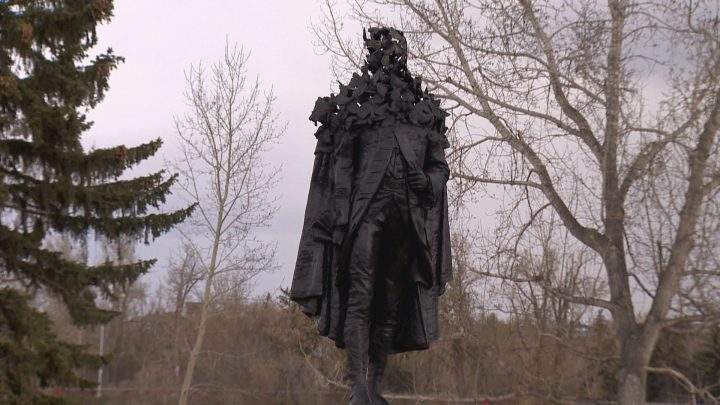 A bronze sculpture entitled “Wolfe and the Sparrows” was installed at the southwest corner of the new 12 Street Bridge in Inglewood on Wednesday.