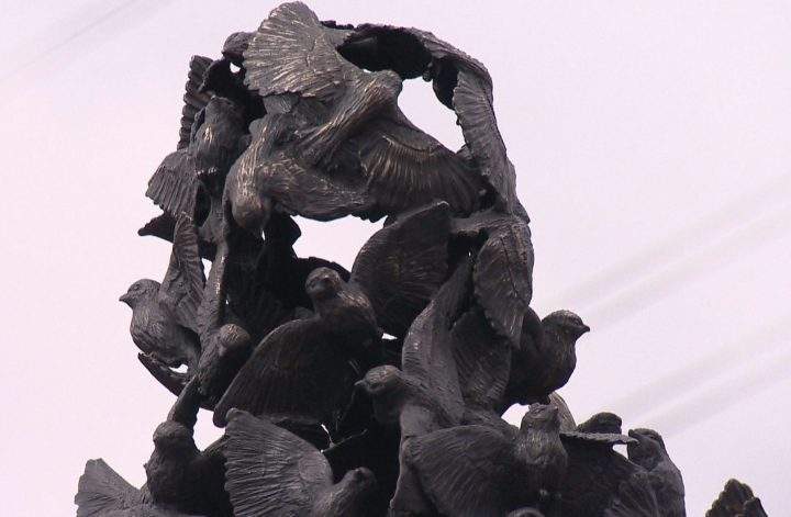 A bronze sculpture entitled “Wolfe and the Sparrows” was installed at the southwest corner of the new 12 Street Bridge in Inglewood on Wednesday.