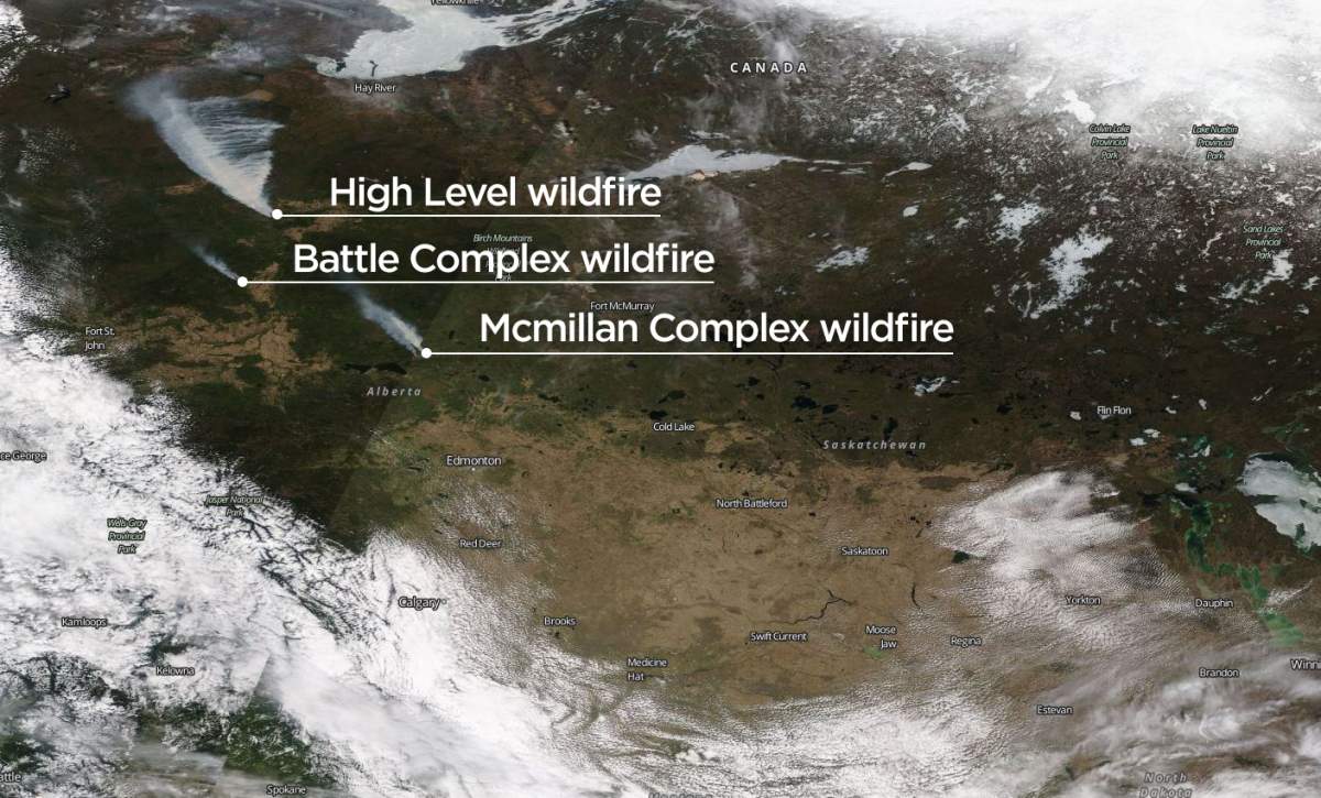 NASA Worldview of Central Canada on May 19, 2019.