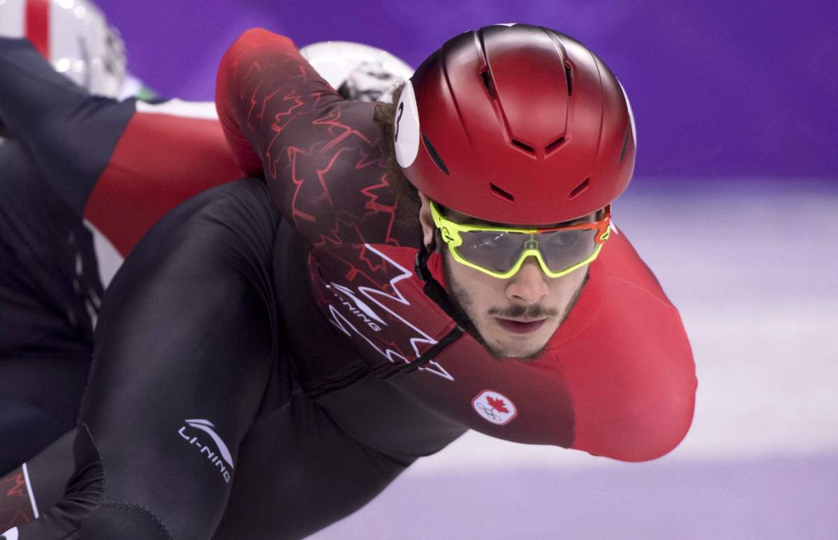 Canada's Samuel Girard, of Ferland-et-Boilleau, Que., competes in the men's 1000-metre short-track speedskating quarter-finals at the 2018 Olympic Winter Games, in Gangneung, South Korea on February 17, 2018. Olympic short-track speedskating champion Samuel Girard has announced his retirement from the sport. The 22-year-old from Ferland-et-Boilleau, Que., won a gold medal in the men's 1,000 metres and helped Canada to a bronze in the 5,000-metre relay at the 2018 Winter Olympics in Pyeongchang, South Korea. 