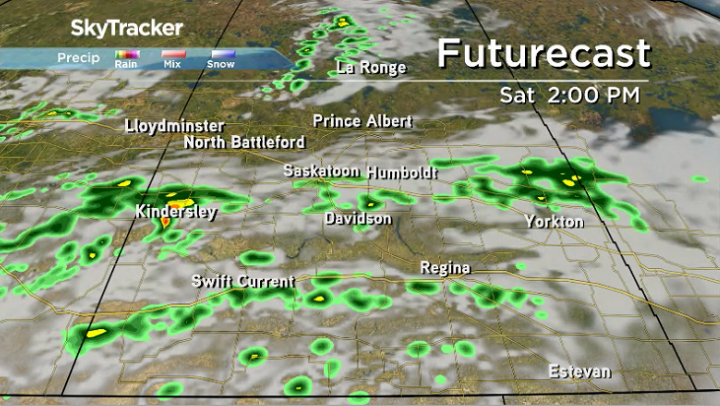 Showers slide through both Saskatoon and Regina on Saturday.