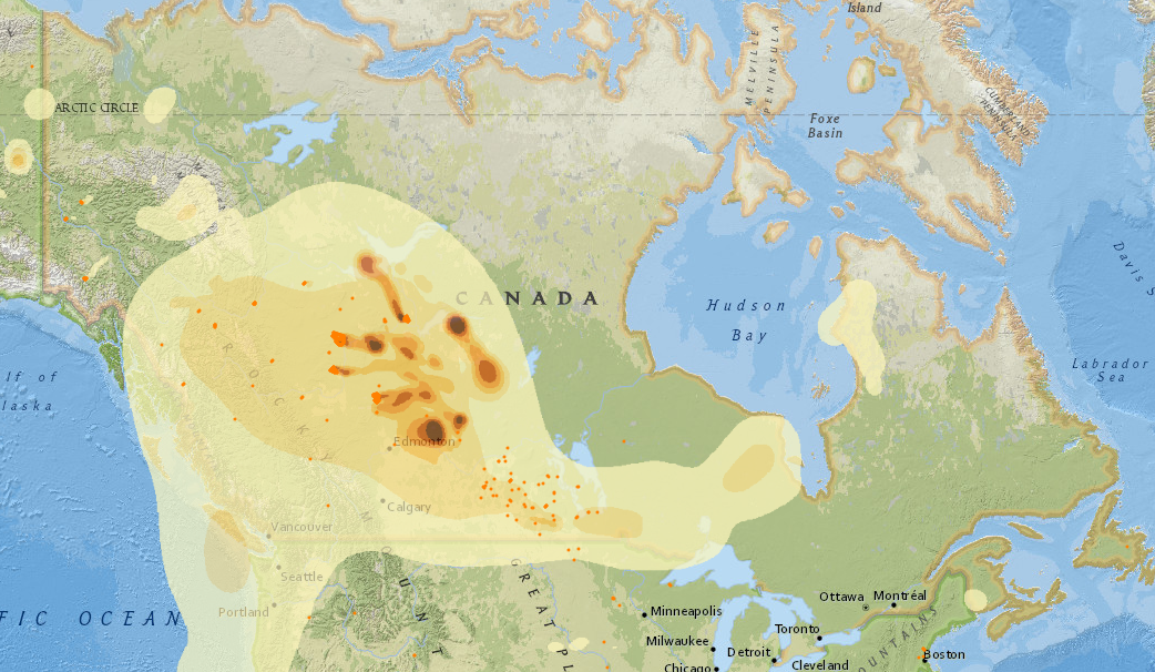 The footprint of smoke from Alberta’s wildfires reached Metro Vancouver and much of the U.S. Pacific Northwest on Tuesday.