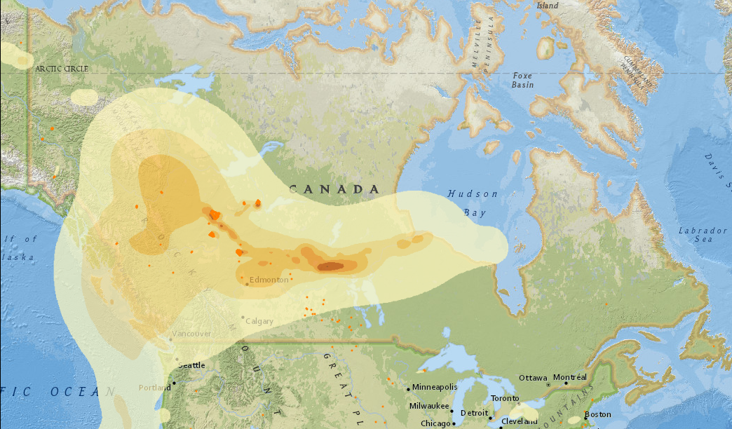 The status of smoke from Alberta’s wildfires as of March 27, 2019.
