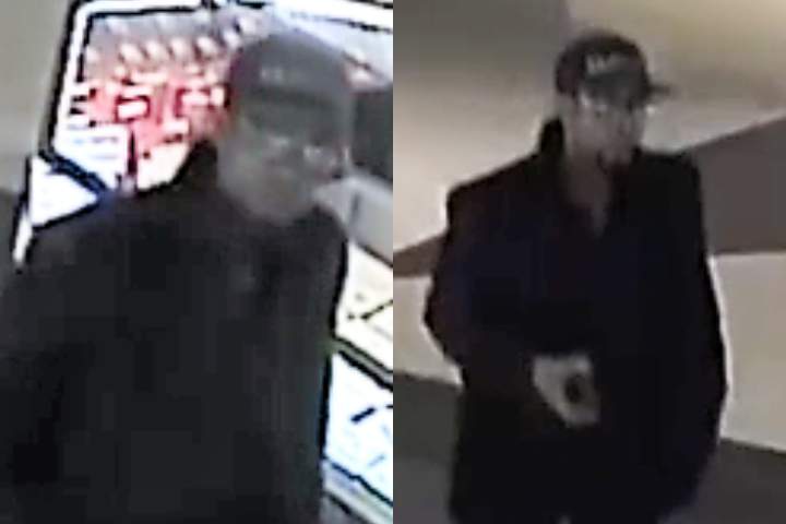 The suspect is described as 5’8 with a slight build, curly hair, glasses and facial hair. He was also wearing a baseball hat and a dark jacket.
