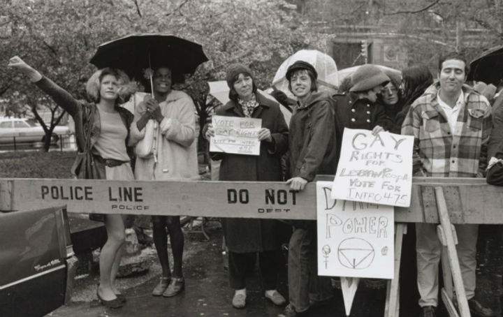 Activists Sylvia Rivera and Marsha P. Johnson (left) at a gay rights rally in New York in 1973. This photo by Diana Davies is a part of the New York Public Library’s “Love & Resistance: Stonewall 50” exhibit.