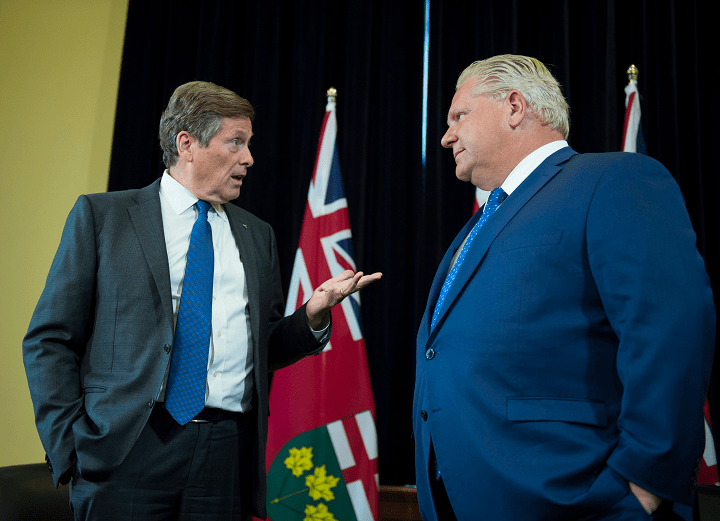 Toronto Mayor John Tory and Ontario Premier Doug Ford are photographed  at Queen's Park on July 9 2018.