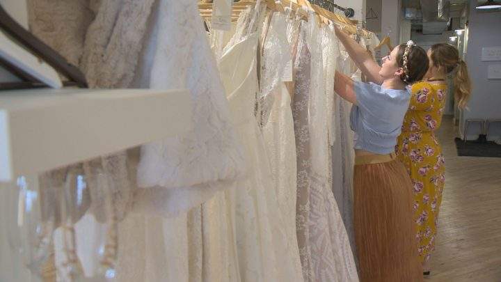 Sisters Morgan Mayer and Brittany Holowaty opened Sweet Pea & Noelle Bridal Boutique in 2016.