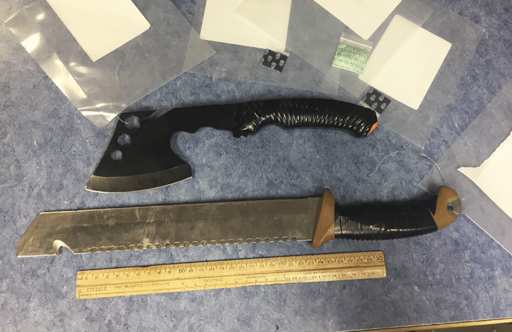 Prince Albert police say officers found weapons and drugs inside a vehicle that struck a woman on 28th Street West.