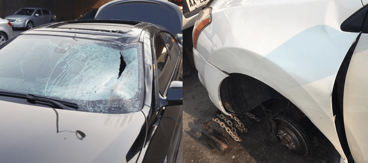 OPP say the man in the vehicle that was hit by the tire was lucky to suffer only minor injuries.