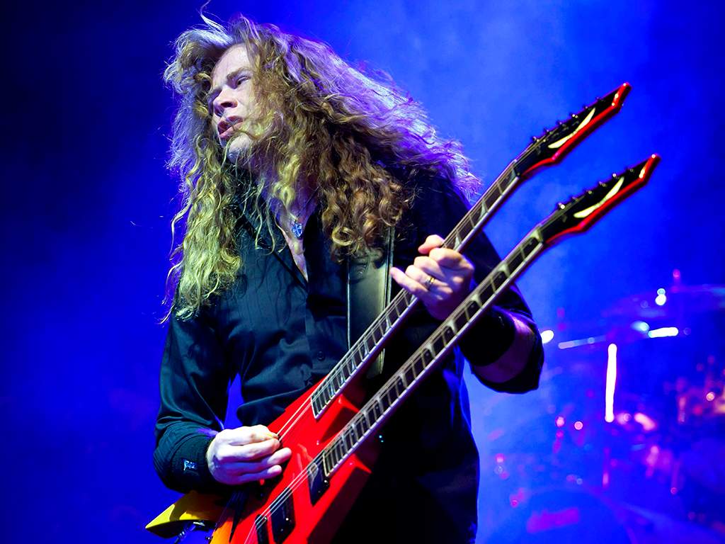 Dave Mustaine of Megadeth performing during a concert at the Budapest Sports Arena in Budapest, Hungary, on April 8, 2011.
