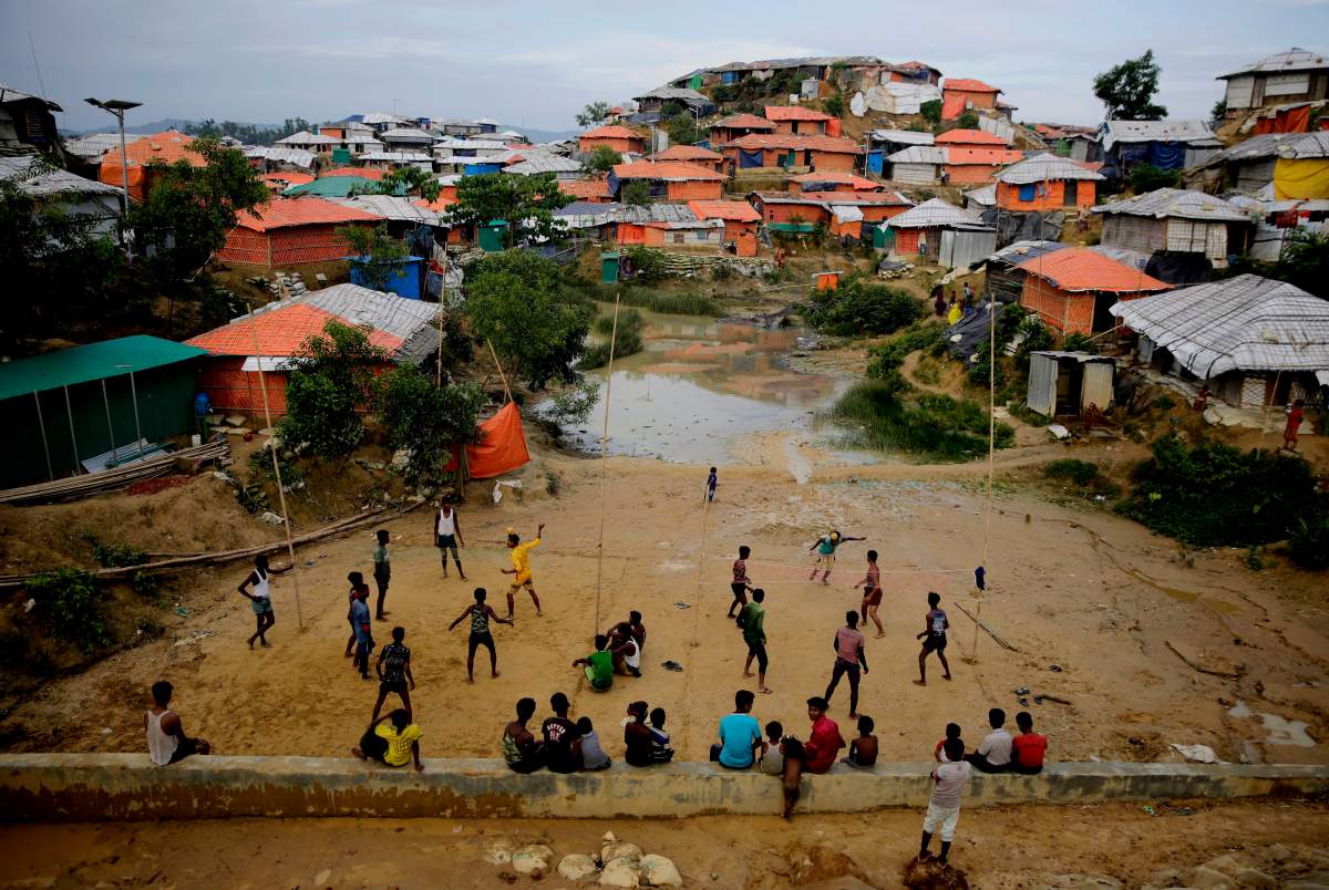 Rohingya refugees at Balukhali Refugee Camp in Bangladesh, Monday, Aug. 27, 2018.  