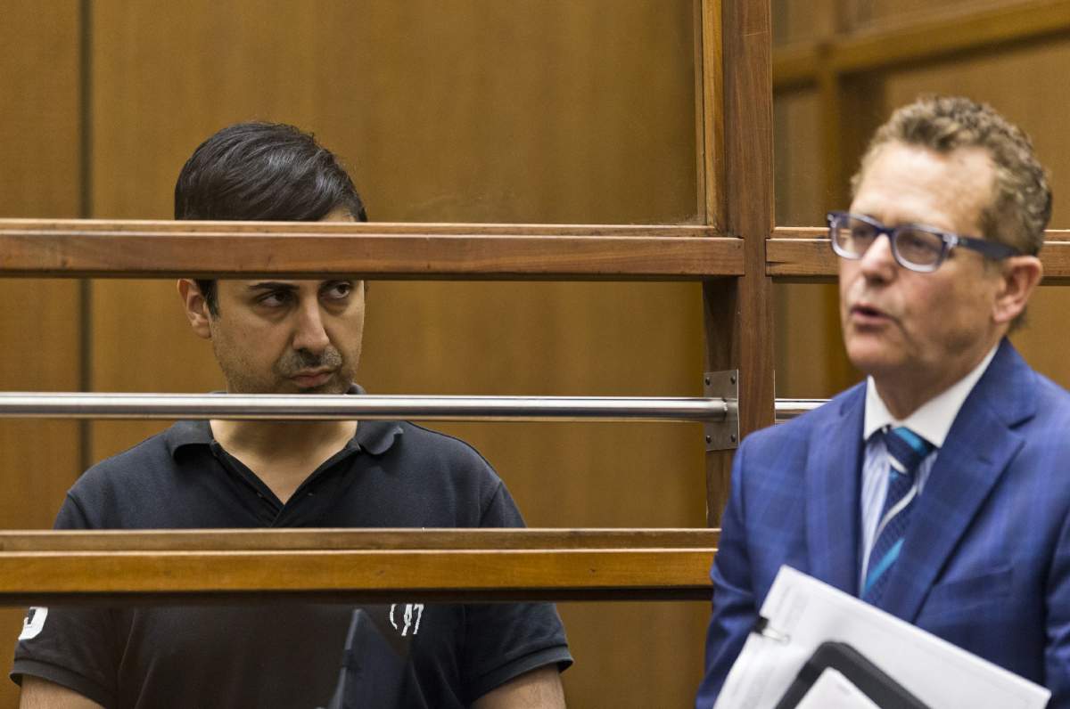 Keya Morgan, former business manager of late Stan Lee, accused of stealing money and falsely imprisoning the late comic book creator, left, appears for a court hearing with his defense attorney, Alex Kessel in Los Angeles County Superior Court Wednesday, June 5, 2019.