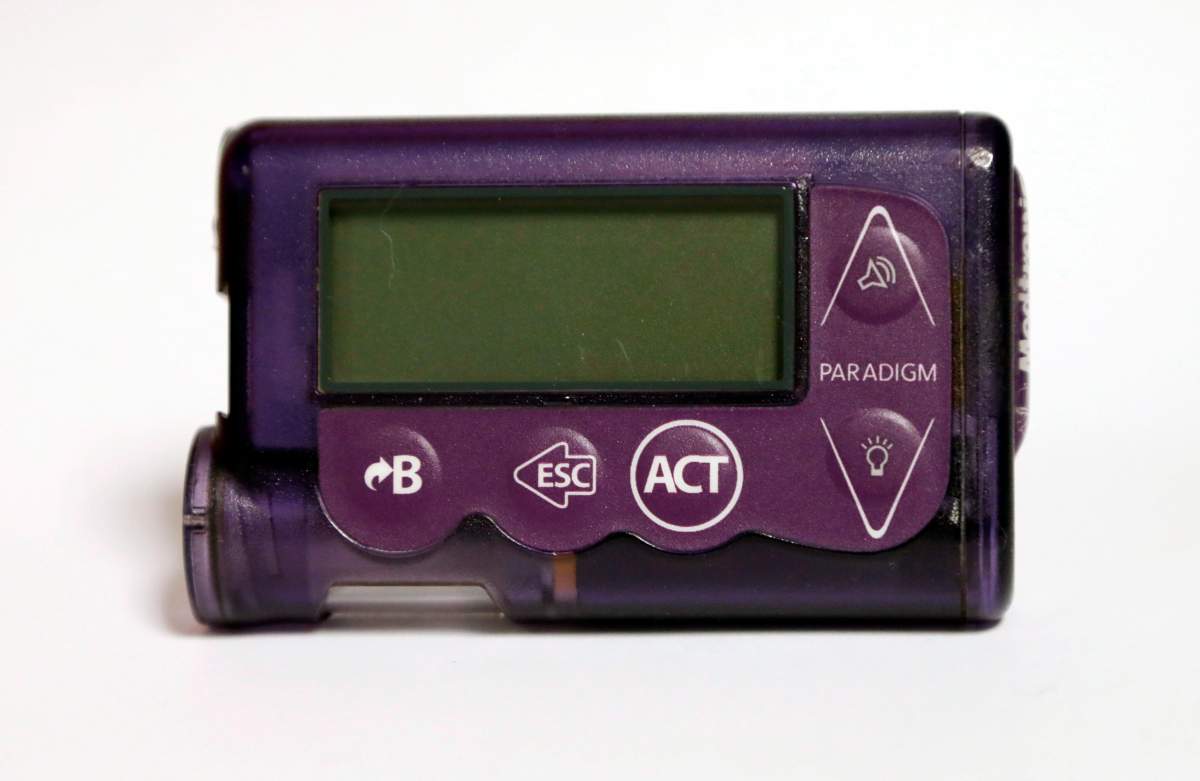 This Nov. 14, 2018 photo taken in Jackson, Miss., shows the Medtronic Paradigm REAL-Time Revel insulin pump of Polly Varnado's daughter. 