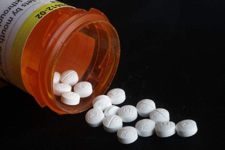 This file photo shows an arrangement of prescription oxycodone pills.