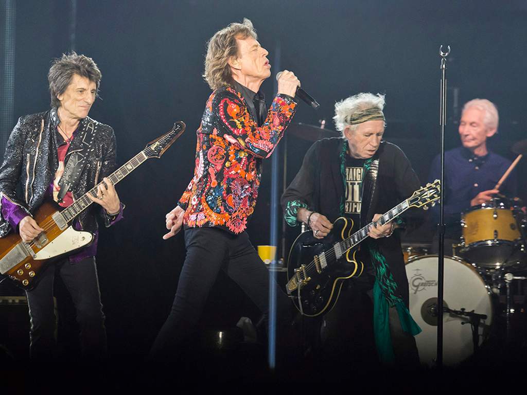 (L-R) Ronnie Wood, Mick Jagger, Keith Richards and Charlie Watts of The Rolling Stones perform during their European No Filter tour at U Arena in Nanterre, France.