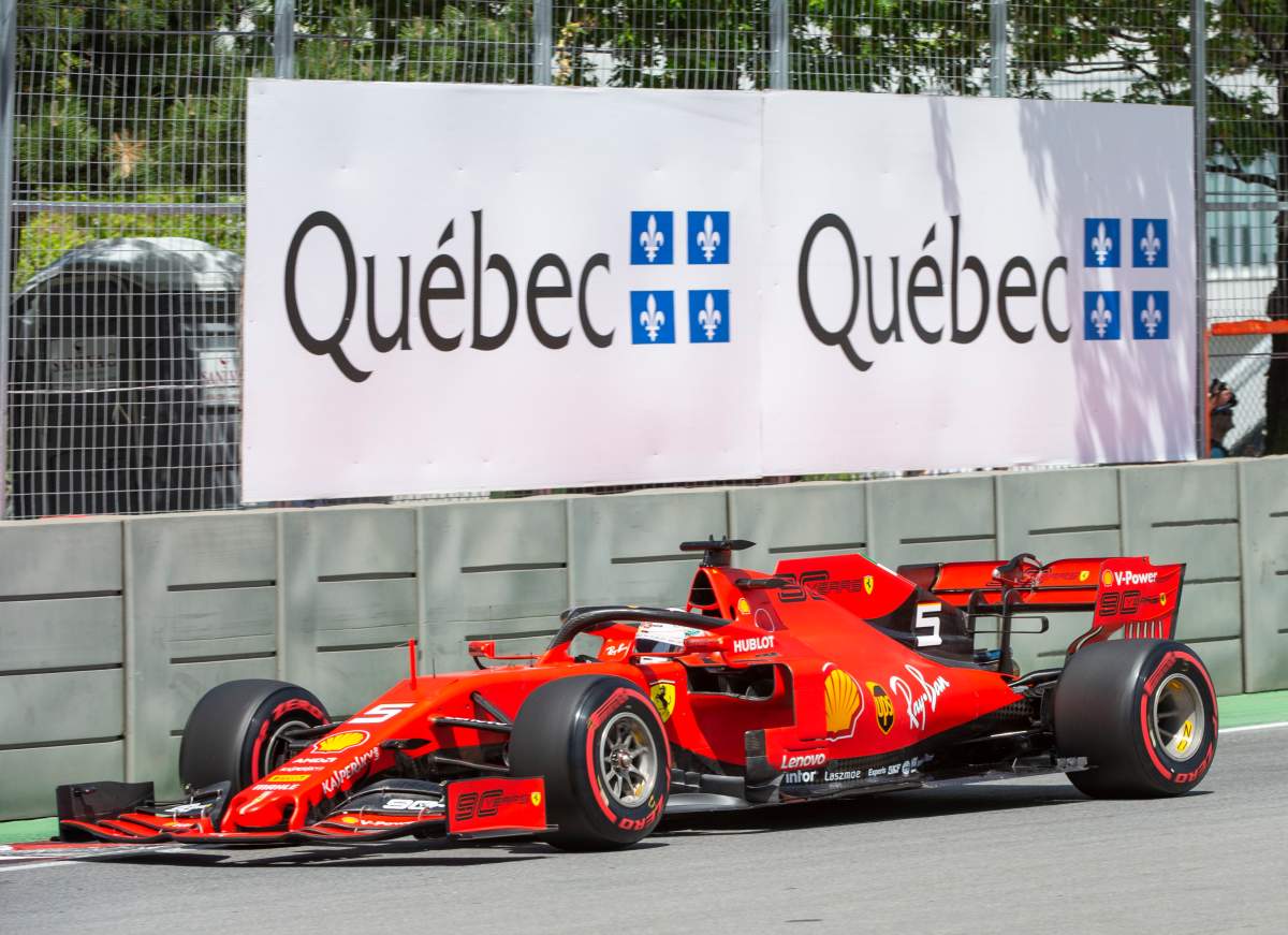 Ferrari driver Sebastian Vettel, of Germany, goes through the last chicane during the third practice session at the Canadian Grand Prix, Saturday, June 8, 2019 in Montreal.