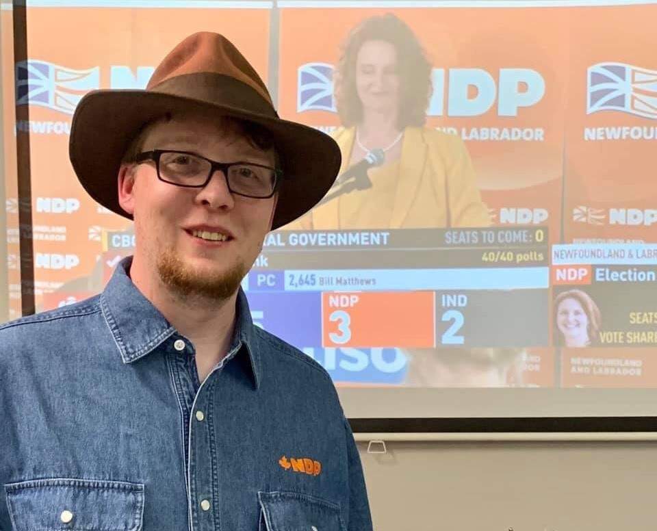 Jordan Brown, NDP candidate for Labrador West, is shown in a handout photo provided by Brown. Newfoundland and Labrador's NDP caucus was officially made three on Friday, with a recount declaring the winner in a Labrador riding that has decided the status of the province's minority government by just two votes.
