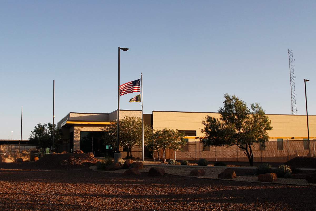 This June 20, 2019, file frame from video shows the entrance of a Border Patrol station in Clint, Texas. (AP Photo/Cedar Attanasio, File).