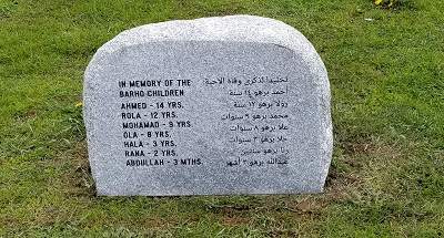 The granite marker for the memorial of the Barho children 