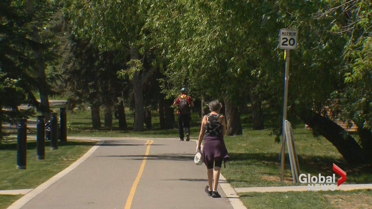 Speed limits on Calgary bike paths are 20 km/h.