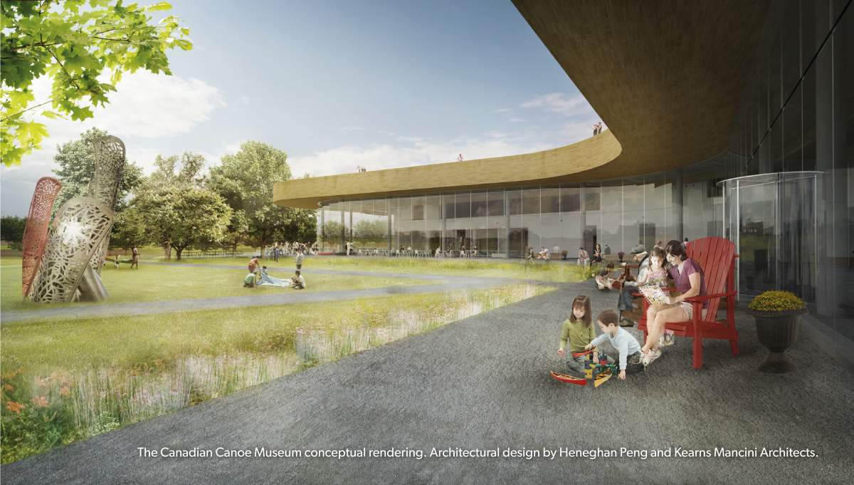 An artist’s conception of the terrace of the new Canadian Canoe Museum.