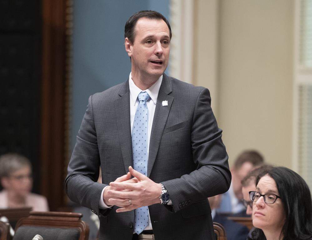 Quebec Education Minister Jean-Francois Roberge responds to the opposition during question period Wednesday, June 5, 2019 at the legislature in Quebec City.