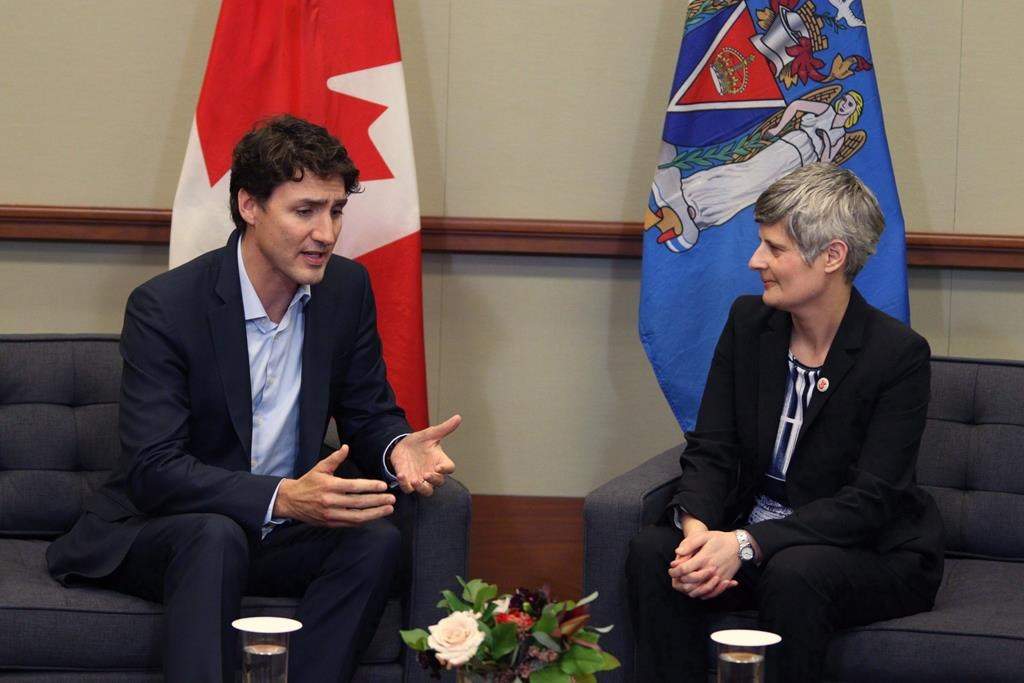 Prime Minister Justin Trudeau meets with Mayor Lisa Helps in her office at City Hall in Victoria, B.C., on Thursday, March 2, 2017. Helps says a move to seek federal funding for the city’s annual Remembrance Day events may have backfired. THE CANADIAN PRESS/Chad Hipolito