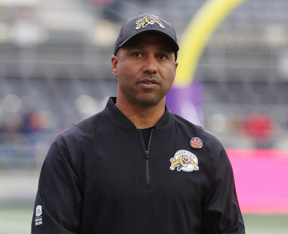 Orlondo Steinauer, head coach for the Hamilton Tiger-Cats, is shown prior to playing the Ottawa Redblacks in CFL pre-season football in Ottawa Saturday, June 1, 2019.