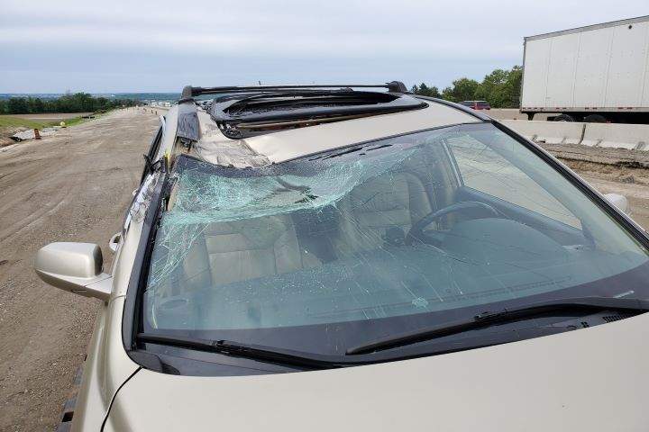 A wheel separated from a transport truck travelling south on Highway 400 on Wednesday afternoon. No injuries were reported.