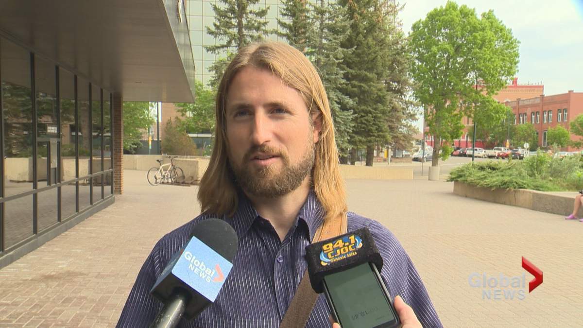 David Stephan speaks to reporters outside Lethbridge court on June 5, 2019.