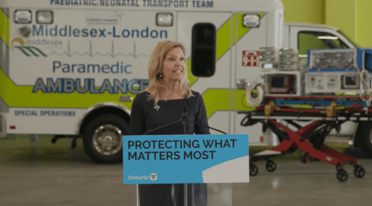 Health Minister Christine Elliott was in London to announce funding to support transport of newborns in need of specialized care.
