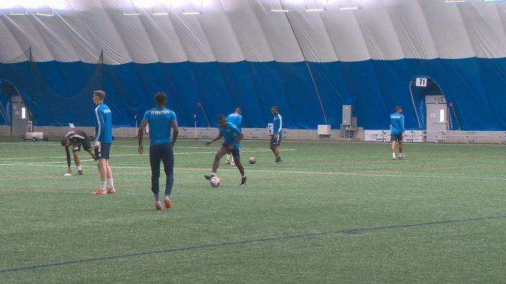 FC Edmonton players practise at the Edmonton Soccer Dome. (June 2019).