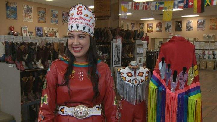 Calgary Stampede First Nations Princess Astokomii Smith tried on her custom parade outfits and boots on Friday, June 14, 2019.