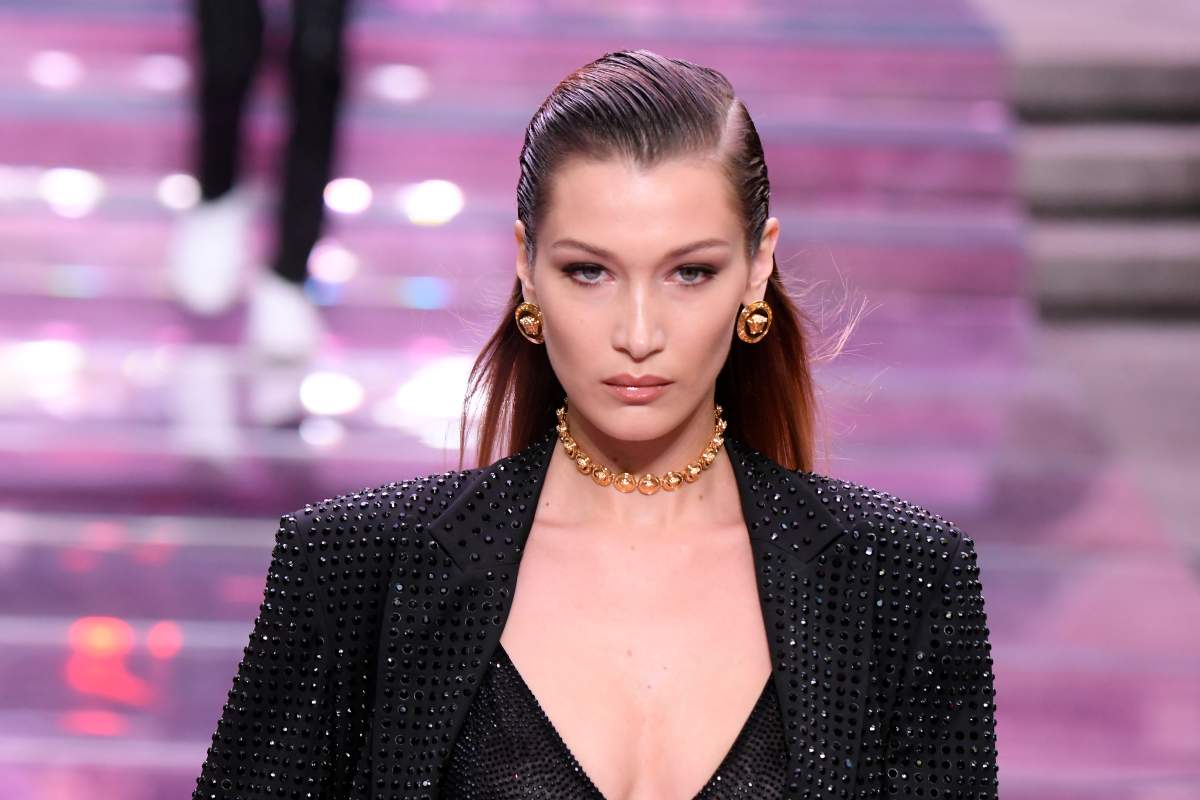 Bella Hadid, walks the runway at the Versace fashion show during the Milan Men's Fashion Week Spring/Summer 2020 on June 15, 2019 in Milan, Italy.