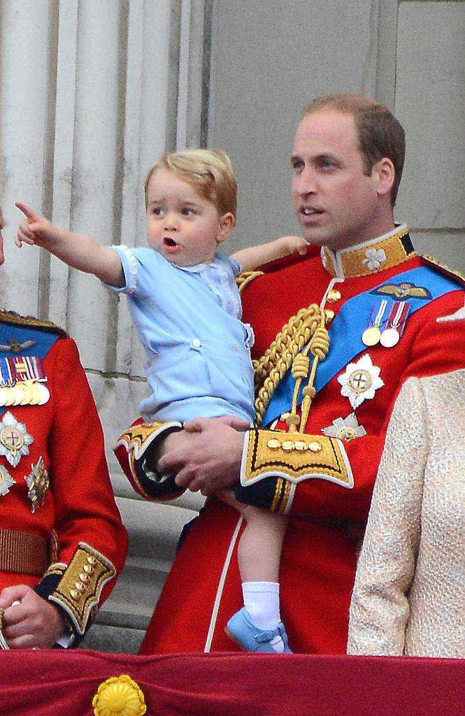 Prince William, Duke of Cambridge and Prince George of Cambridge during the annual Trooping The Colour ceremony at Buckingham Palace on June 13, 2015. Photo: Getty Images