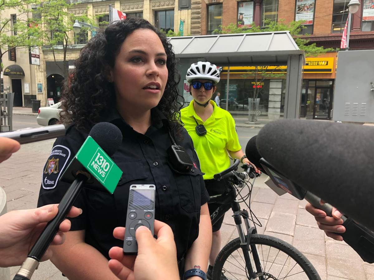 Alison Sandor, public information officer for Ottawa’s bylaw department, talks to reporters about the city’s two-week enforcement blitz to ease gridlock in the downtown core. The city has tow trucks “at the ready” to tow vehicles parked in bus lanes, bike paths and other “no-stopping zones,” she said.