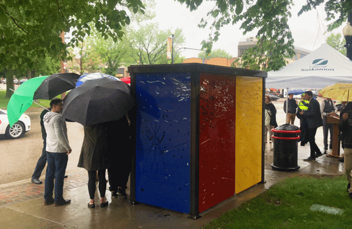 Saskatoon Transit’s new bus shelter at 12th Street and Broadway Avenue was inspired by an elder’s traditional teachings of Indigenous history and values.
