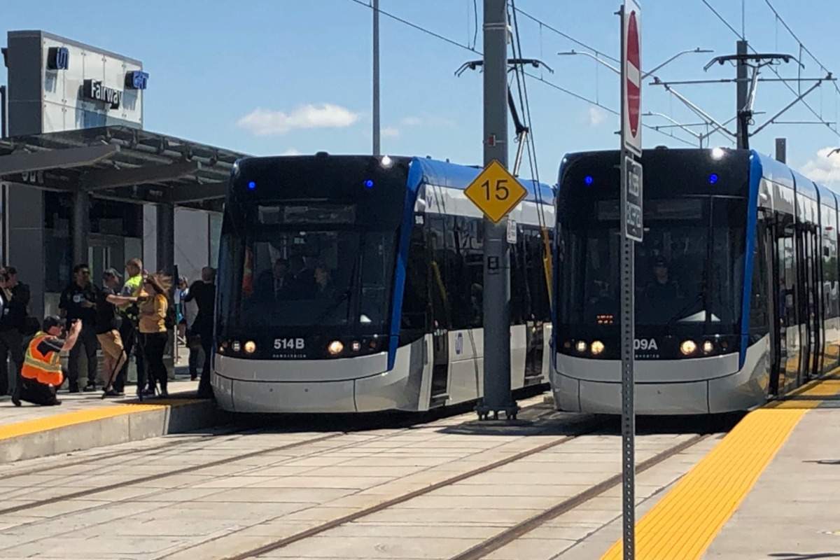 ION LRT vehicles get ready for their maiden voyages at Fairway Station.